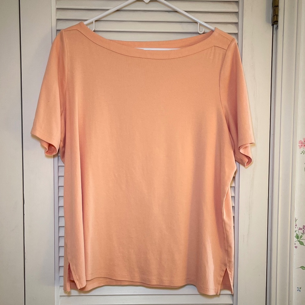 Talbots Peach Bateau Neck Short Sleeve Cotton Tee Sz 1X